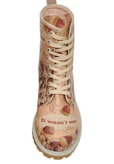 Femme Cuir Vegan Beige Bottes Longues - It wasn't Me Motif - 