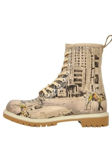 Femme Cuir Vegan Beige Bottes Longues - One way only Motif - 