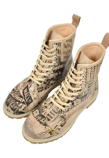 Femme Cuir Vegan Beige Bottes Longues - One way only Motif - 