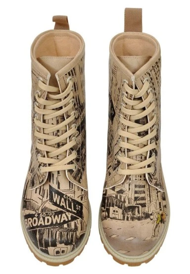 Femme Cuir Vegan Beige Bottes Longues - One way only Motif - 