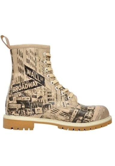 Femme Cuir Vegan Beige Bottes Longues - One way only Motif - 