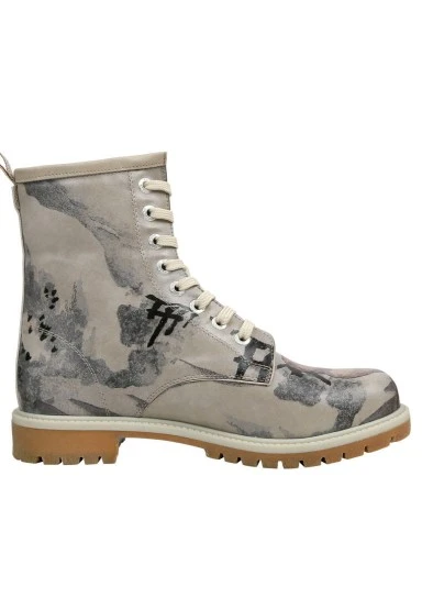 Femme Cuir Vegan Beige Bottes Longues - Chatting on a Branch Motif - 