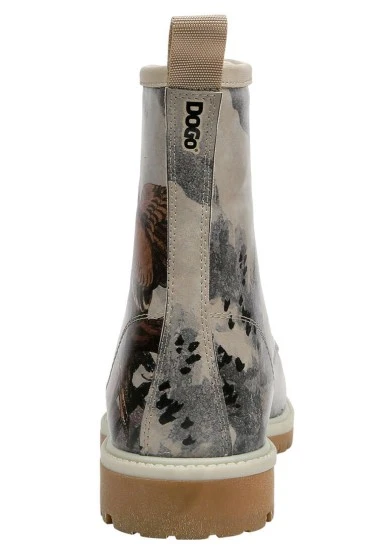 Femme Cuir Vegan Beige Bottes Longues - Chatting on a Branch Motif - 