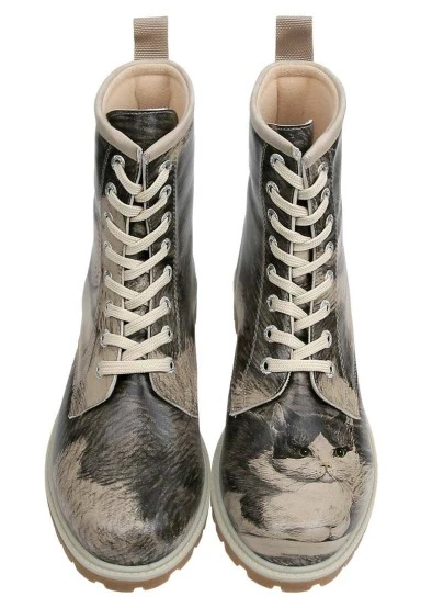Femme Cuir Vegan Beige Bottes Longues - Curious Eyes Motif - 
