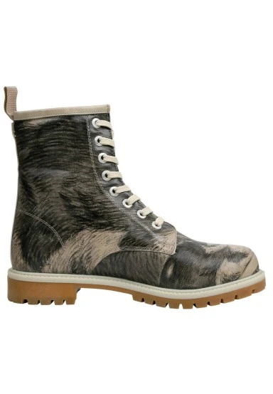 Femme Cuir Vegan Beige Bottes Longues - Curious Eyes Motif - 