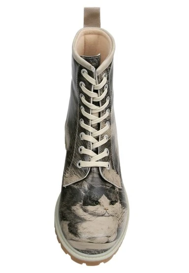 Femme Cuir Vegan Beige Bottes Longues - Curious Eyes Motif - 