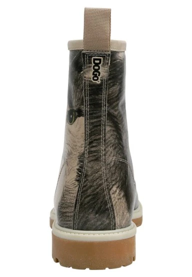 Femme Cuir Vegan Beige Bottes Longues - Curious Eyes Motif - 