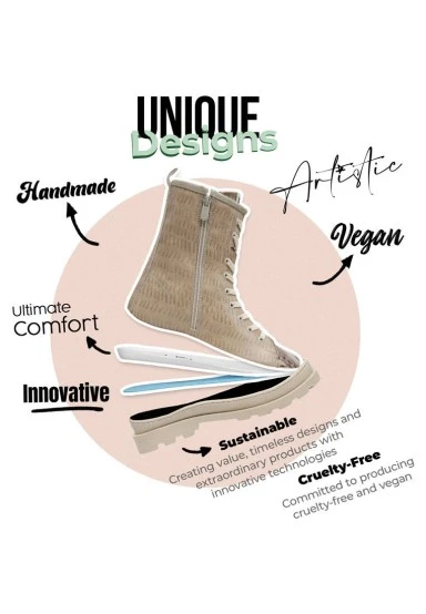 Femme Cuir Vegan Beige Bottes Longues à Glissière - Heart Cat Motif - 