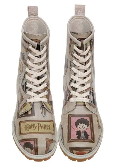 Femme Cuir Vegan Beige Bottes Longues - Warner Bros Harry Potter Frames-of-Hogwarts Motif - 