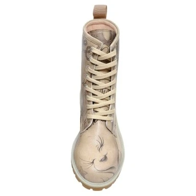 Femme Cuir Vegan Beige Bottes Longues - Warner Bros Tweety Sketch Motif - 