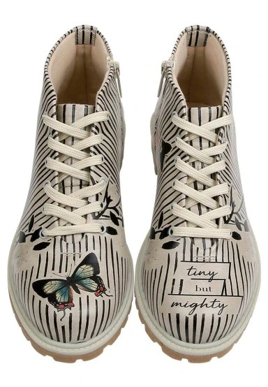 Femme Cuir Vegan Beige Bottines Zippées - Tiny But Mighty Motif - 