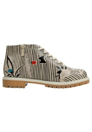 Femme Cuir Vegan Beige Bottines Zippées - Tiny But Mighty Motif - 