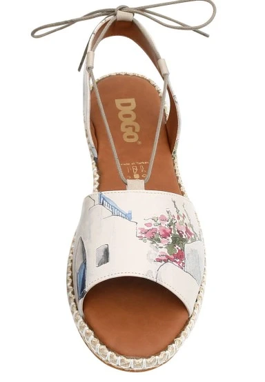 Femme Cuir Vegan Beige Sandales à Lacets - Paperflower Motif - 