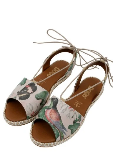 Femme Cuir Vegan Beige Sandales à Lacets - Wings to Fly Motif - 