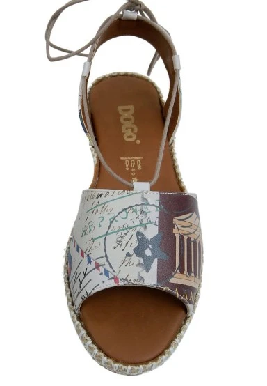 Femme Cuir Vegan Beige Sandales à Lacets - Letters from the World Motif - 