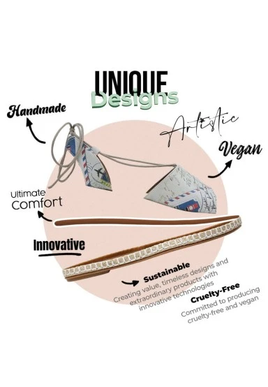 Femme Cuir Vegan Beige Sandales à Lacets - Letters from the World Motif - 
