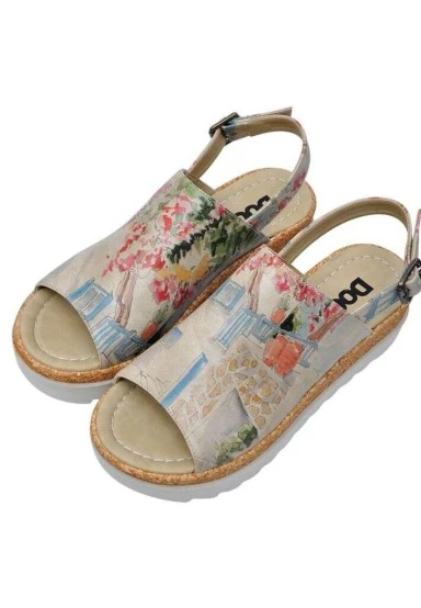 Femme Cuir Vegan Beige Sandales compensées - Sun please Motif - 