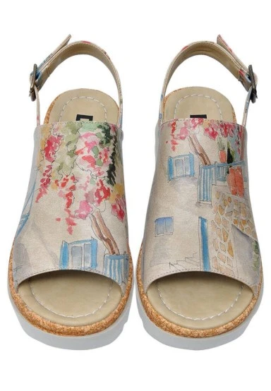 Femme Cuir Vegan Beige Sandales compensées - Sun please Motif - 