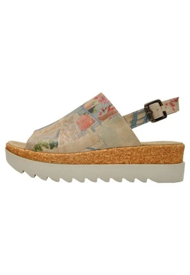 Femme Cuir Vegan Beige Sandales compensées - Sun please Motif - 