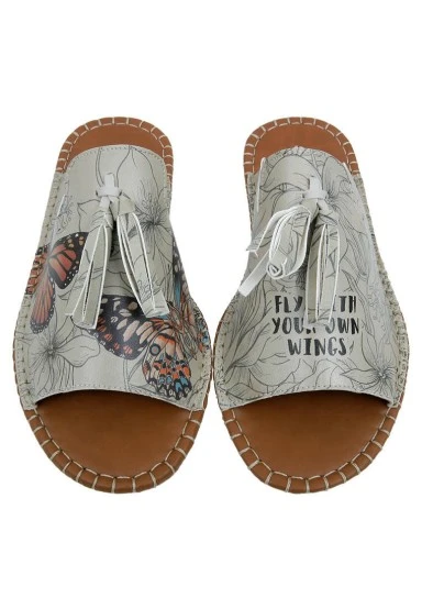 Femme Cuir Vegan Beige Sandales - Fly with Your Own Wings Motif - 