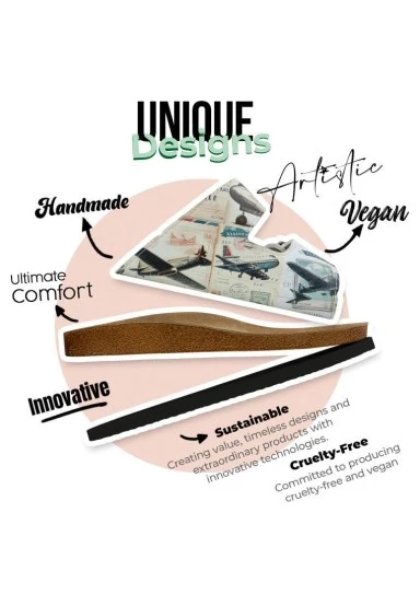 Femme Cuir Vegan Beige Sandales - Aeroplanes Motif - 
