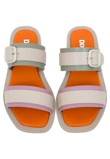 Femme Cuir Vegan Beige Sandales - Beige Sunny Motif - 