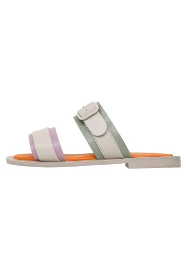 Femme Cuir Vegan Beige Sandales - Beige Sunny Motif - 
