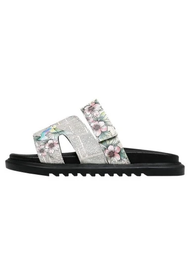 Femme Cuir Vegan Beige Sandales - As Free As a Bird Motif - 