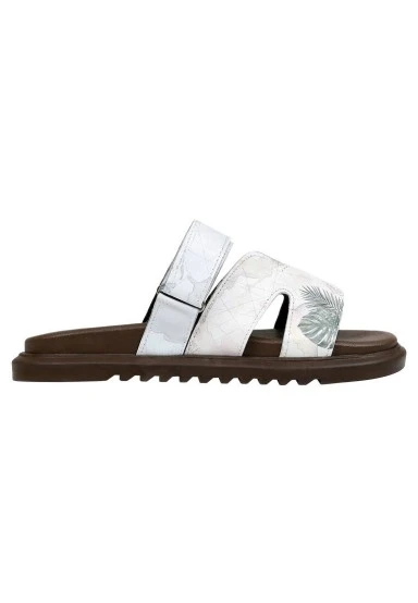 Femme Cuir Vegan Beige Sandales - Ink and Pictures Motif - 
