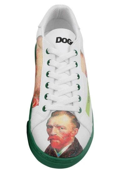 Femme Cuir Vegan Blanc Baskets - Vincent van Gogh Self Portrait Motif - 