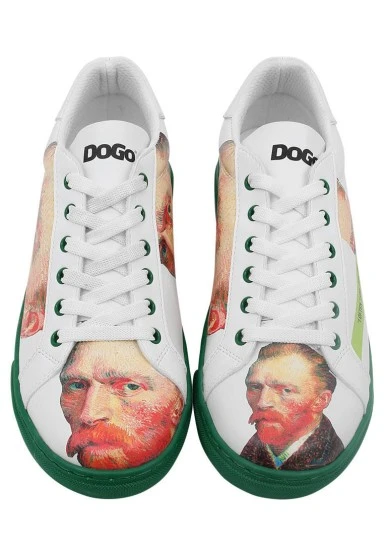 Femme Cuir Vegan Blanc Baskets - Vincent van Gogh Self Portrait Motif - 