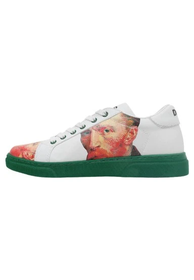 Femme Cuir Vegan Blanc Baskets - Vincent van Gogh Self Portrait Motif - 