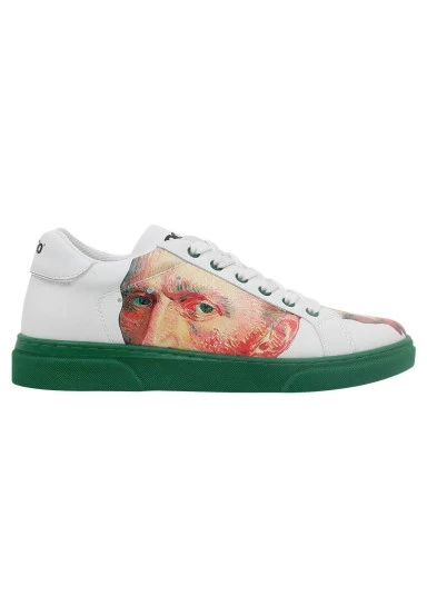 Femme Cuir Vegan Blanc Baskets - Vincent van Gogh Self Portrait Motif - 
