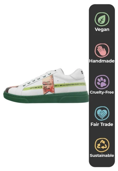 Femme Cuir Vegan Blanc Baskets - Vincent van Gogh Self Portrait Motif - 