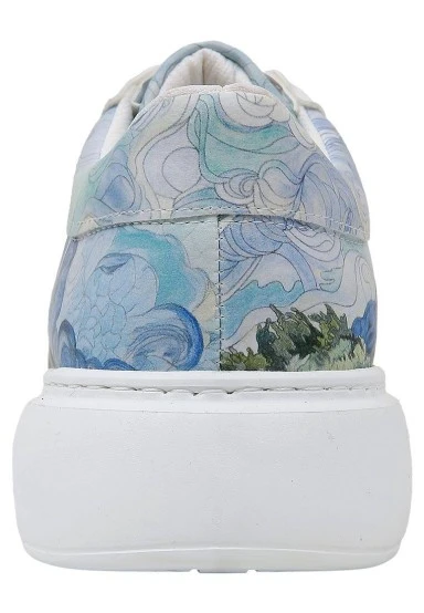 Femme Cuir Vegan Blanc Baskets - Vincent van Gogh A Wheat Field with Cypresses Motif - 