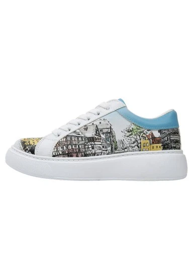 Femme Cuir Vegan Blanc Baskets - Take a Walk Motif - 