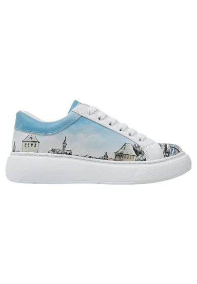 Femme Cuir Vegan Blanc Baskets - Take a Walk Motif - 