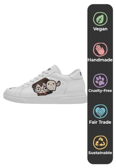 Femme Cuir Vegan Blanc Baskets - Friends Till Eternity Harry Potter Motif - 