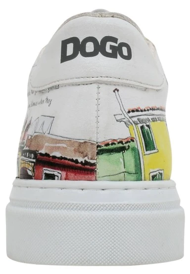 Femme Cuir Vegan Blanc Baskets - Burano Island Motif - 