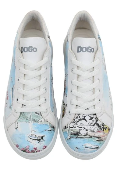 Femme Cuir Vegan Blanc Baskets - Lago di Como Motif - 