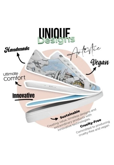 Femme Cuir Vegan Blanc Baskets - Lago di Como Motif - 