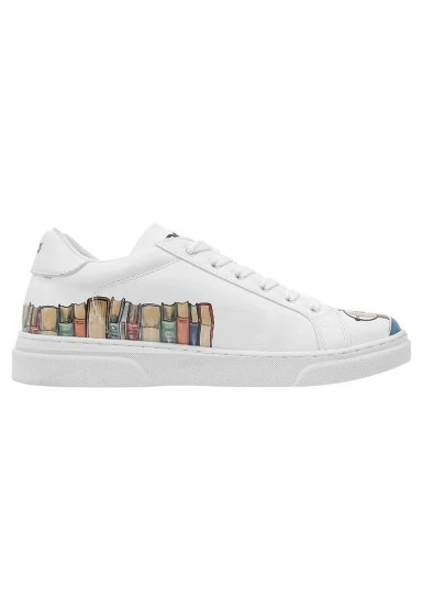 Femme Cuir Vegan Blanc Baskets - The Wise Owl Motif - 