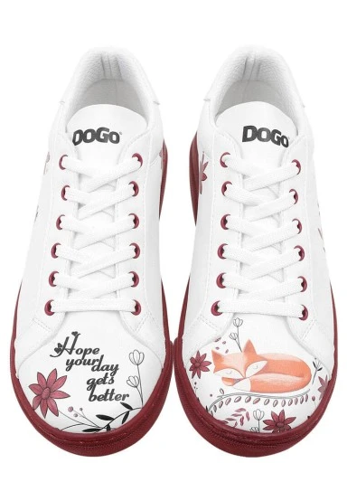 Femme Cuir Vegan Blanc Baskets - Spirit Animal Motif - 