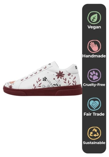 Femme Cuir Vegan Blanc Baskets - Spirit Animal Motif - 