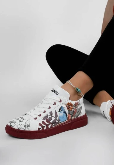 Femme Cuir Vegan Blanc Baskets - Magic in the Air Motif - 