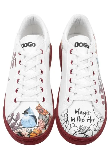Femme Cuir Vegan Blanc Baskets - Magic in the Air Motif - 