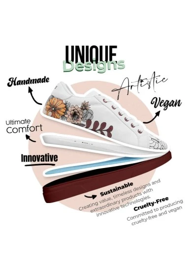 Femme Cuir Vegan Blanc Baskets - Magic in the Air Motif - 