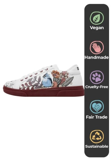 Femme Cuir Vegan Blanc Baskets - Magic in the Air Motif - 