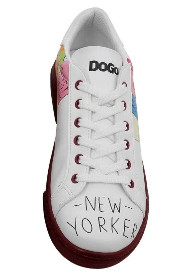 Femme Cuir Vegan Blanc Baskets - Manhattan Motif - 