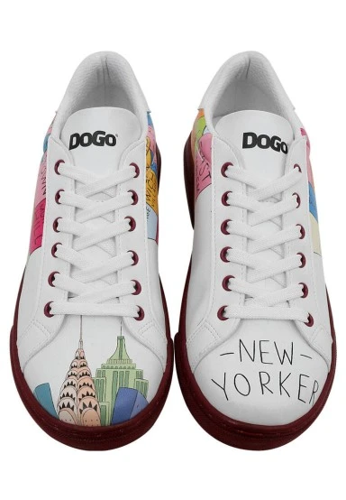 Femme Cuir Vegan Blanc Baskets - Manhattan Motif - 